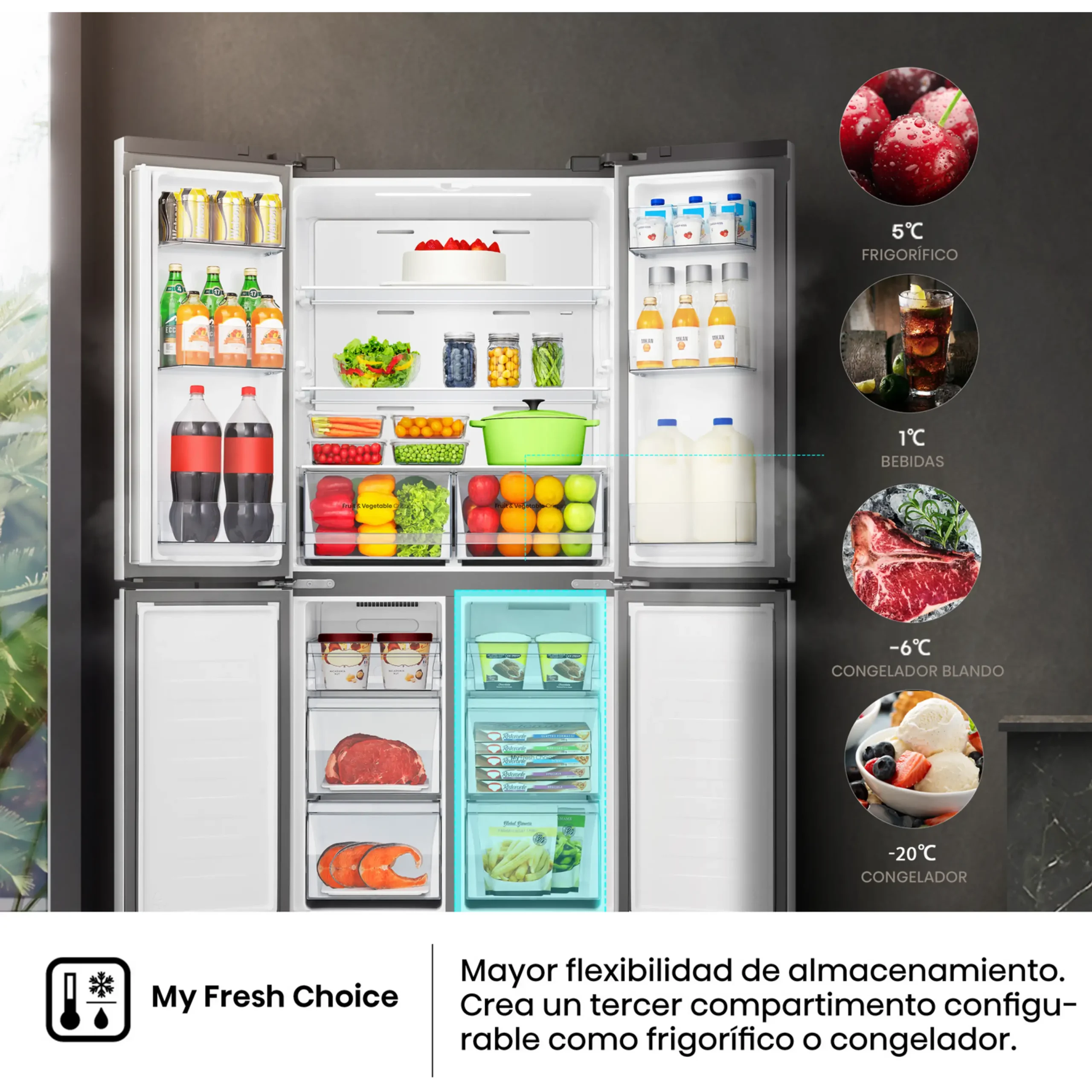 Frigorífico americano - Hisense RQ5P470SETE, Total No Frost, 178.5 cm, 483 l, WiFi, Inverter, Cristal Blanco – Image 8
