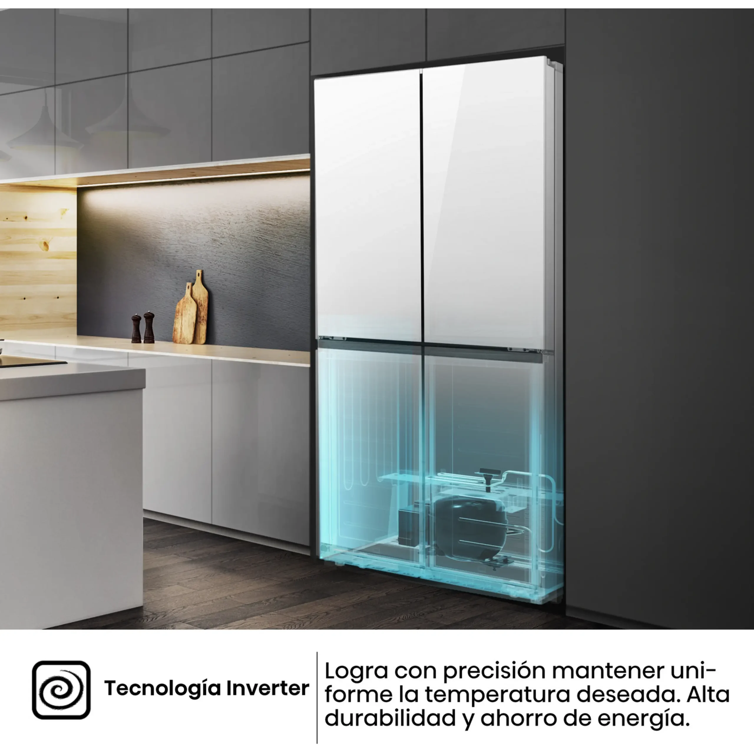 Frigorífico americano - Hisense RQ5P470SETE, Total No Frost, 178.5 cm, 483 l, WiFi, Inverter, Cristal Blanco – Image 5