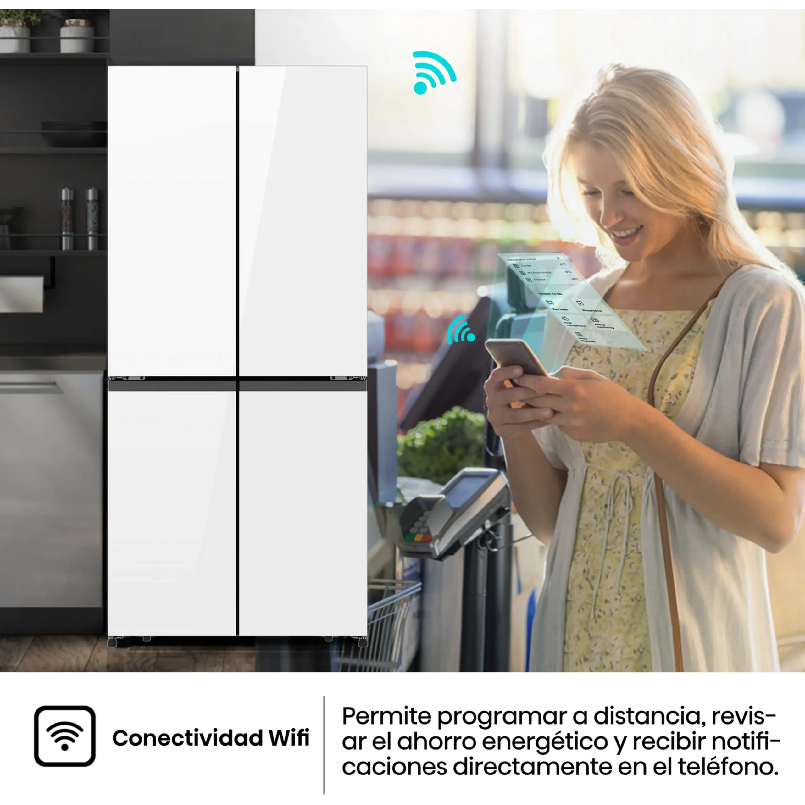 Frigorífico americano - Hisense RQ5P470SETE, Total No Frost, 178.5 cm, 483 l, WiFi, Inverter, Cristal Blanco – Image 4